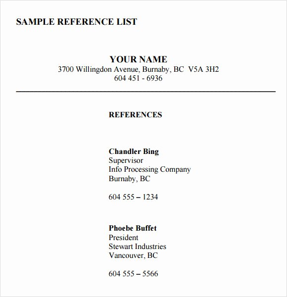 List References Template
