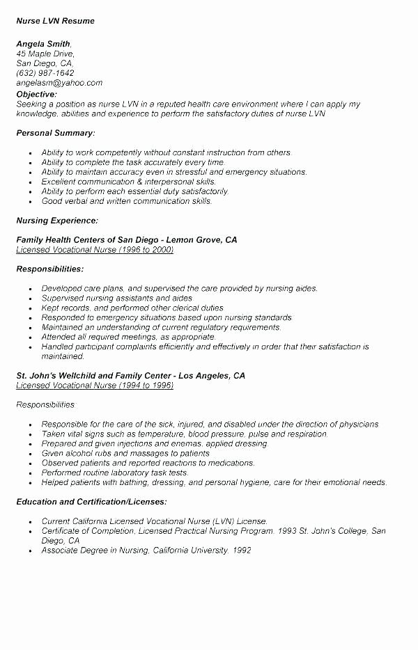 Lvn Job Description For Resume Letter Example Template