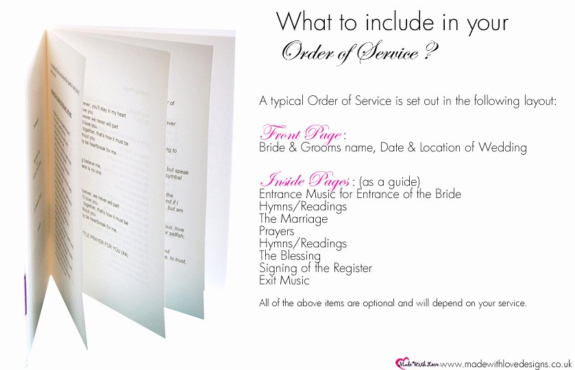 Made with Love order Service Booklets Wording