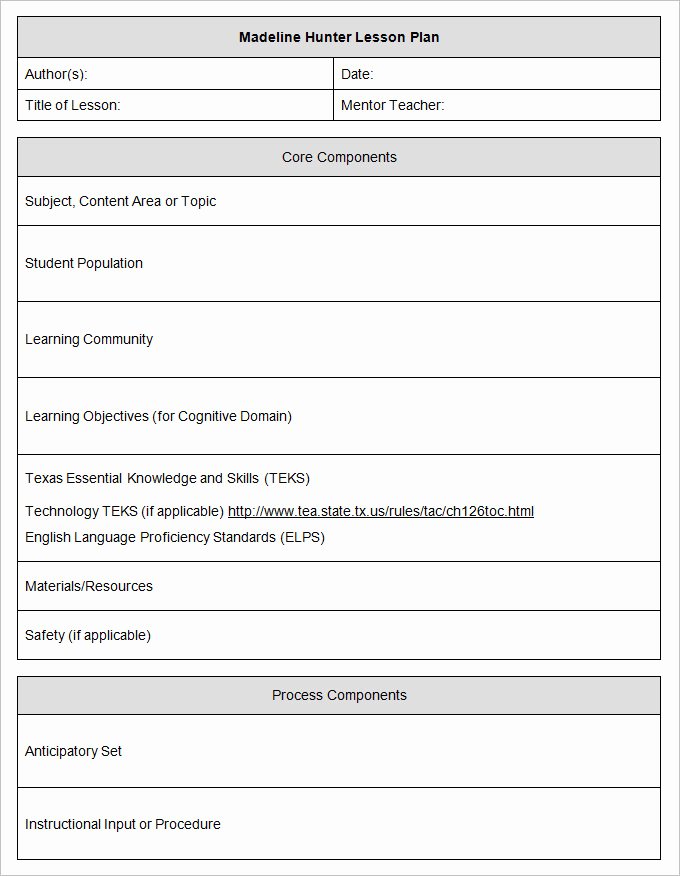 Madeline Hunter Lesson Plan Template 3 Free Word