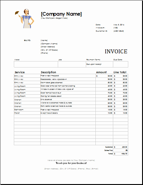 Maid Services Invoice Template