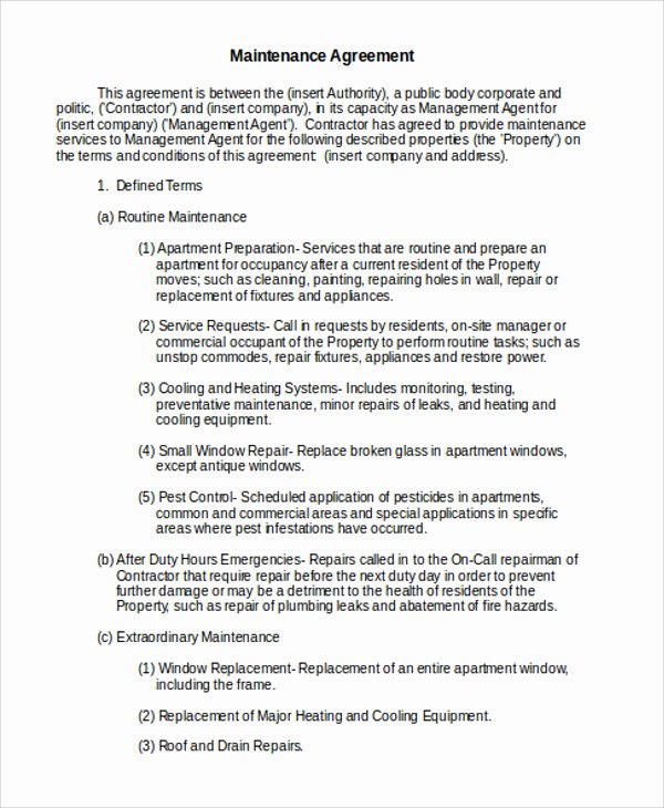 maintenance agreement template