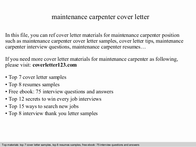 Maintenance Carpenter Cover Letter