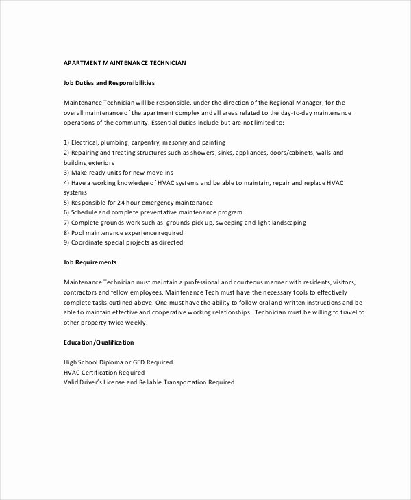 Maintenance Job Description 9 Free Pdf Documents