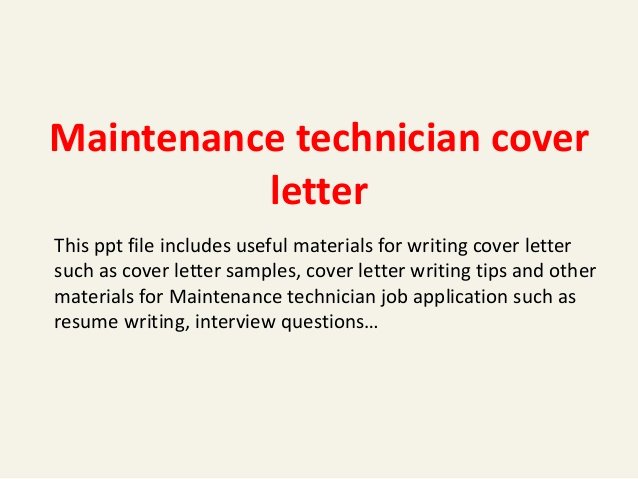 Maintenance Technician Cover Letter