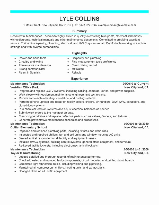 Maintenance Technician Resume Examples Created by Pros