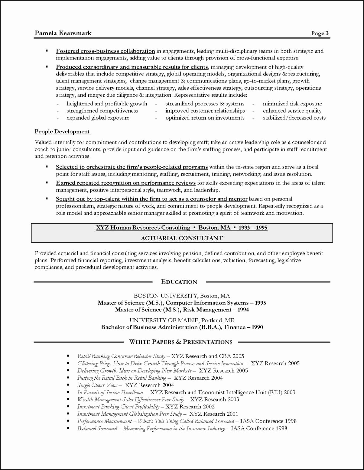Management Consulting Resume Example for Executive