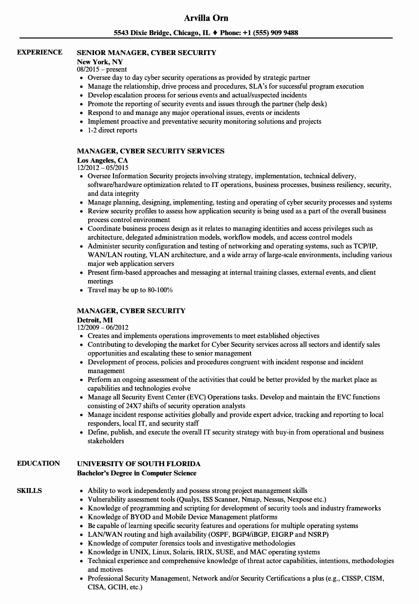 Manager Cyber Security Resume Samples