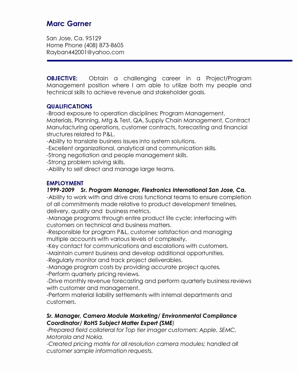 Manager Resume Objective