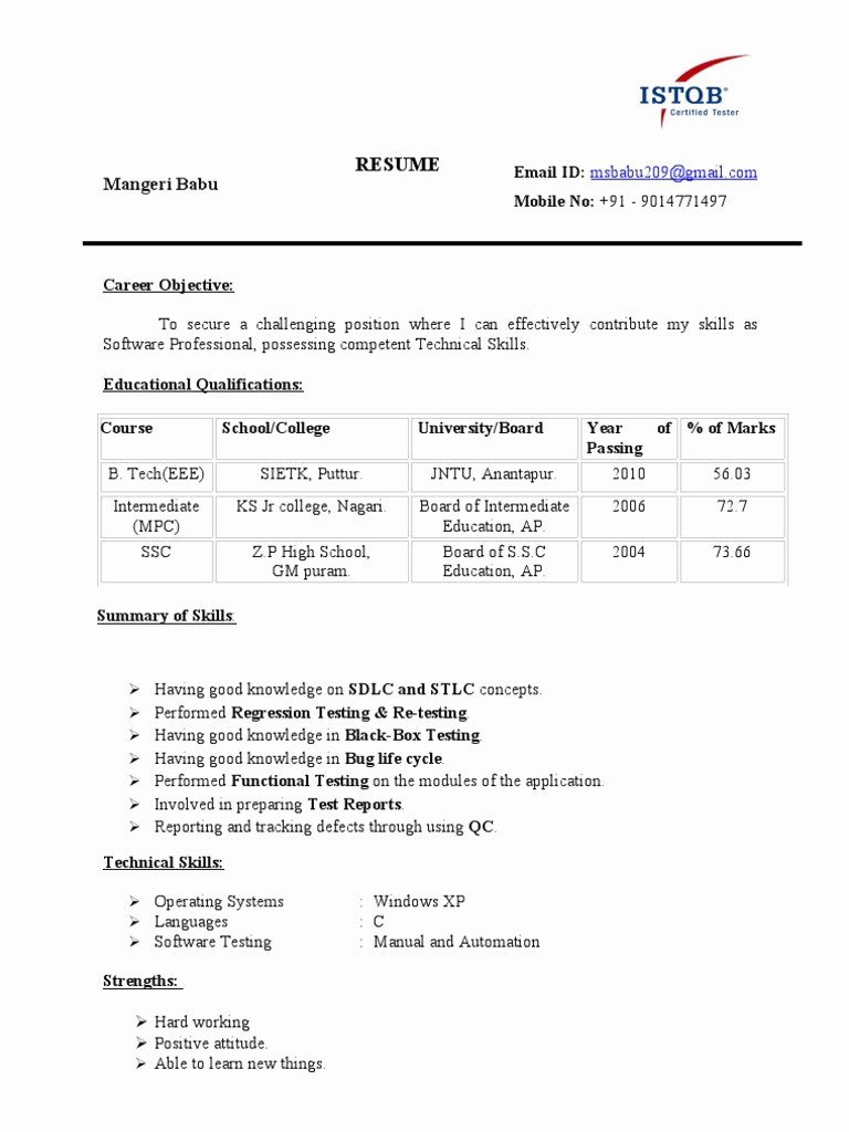Manual Testing Resume Elegant Sample Qa Analyst Resume