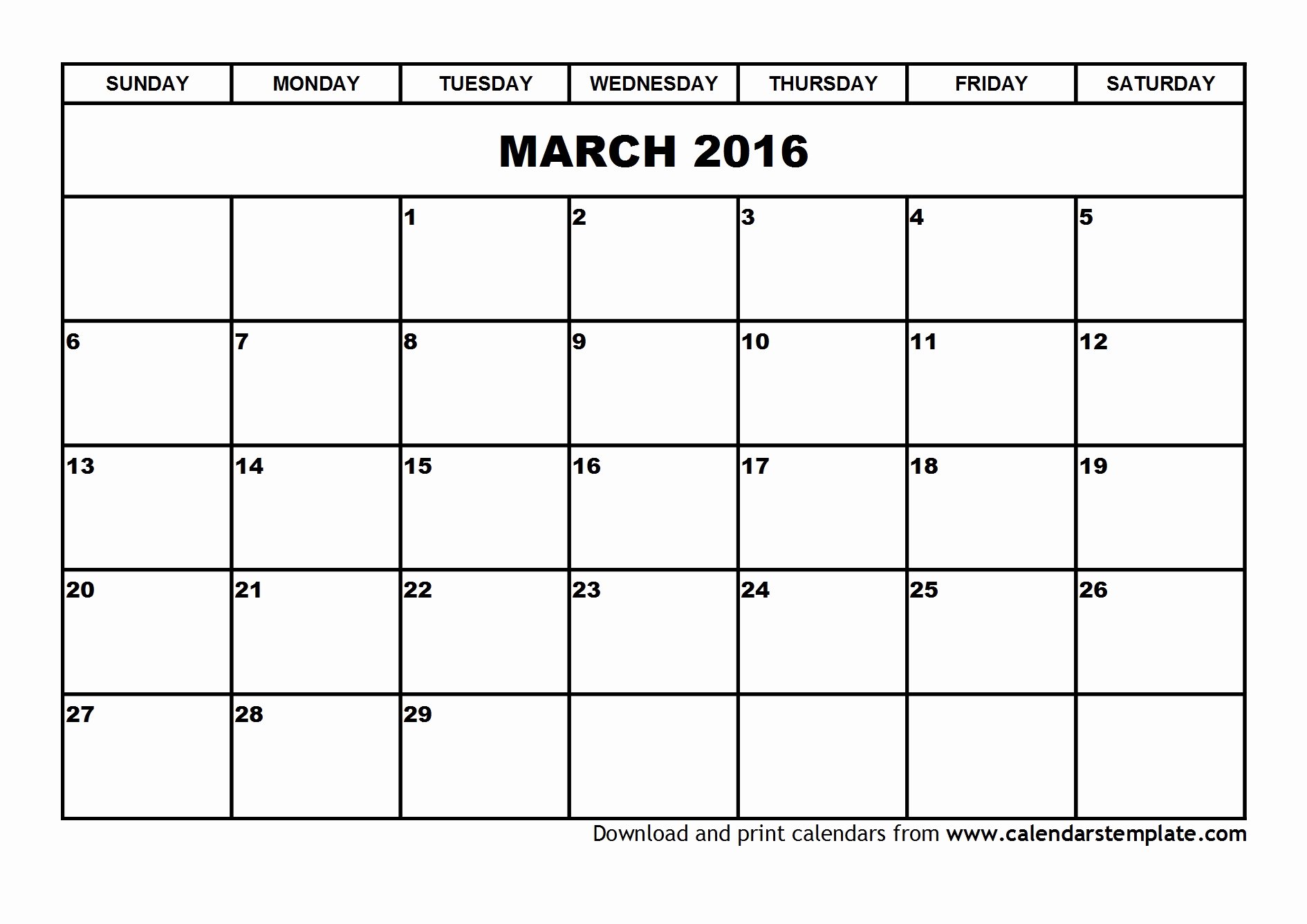 march 2016 calendar template
