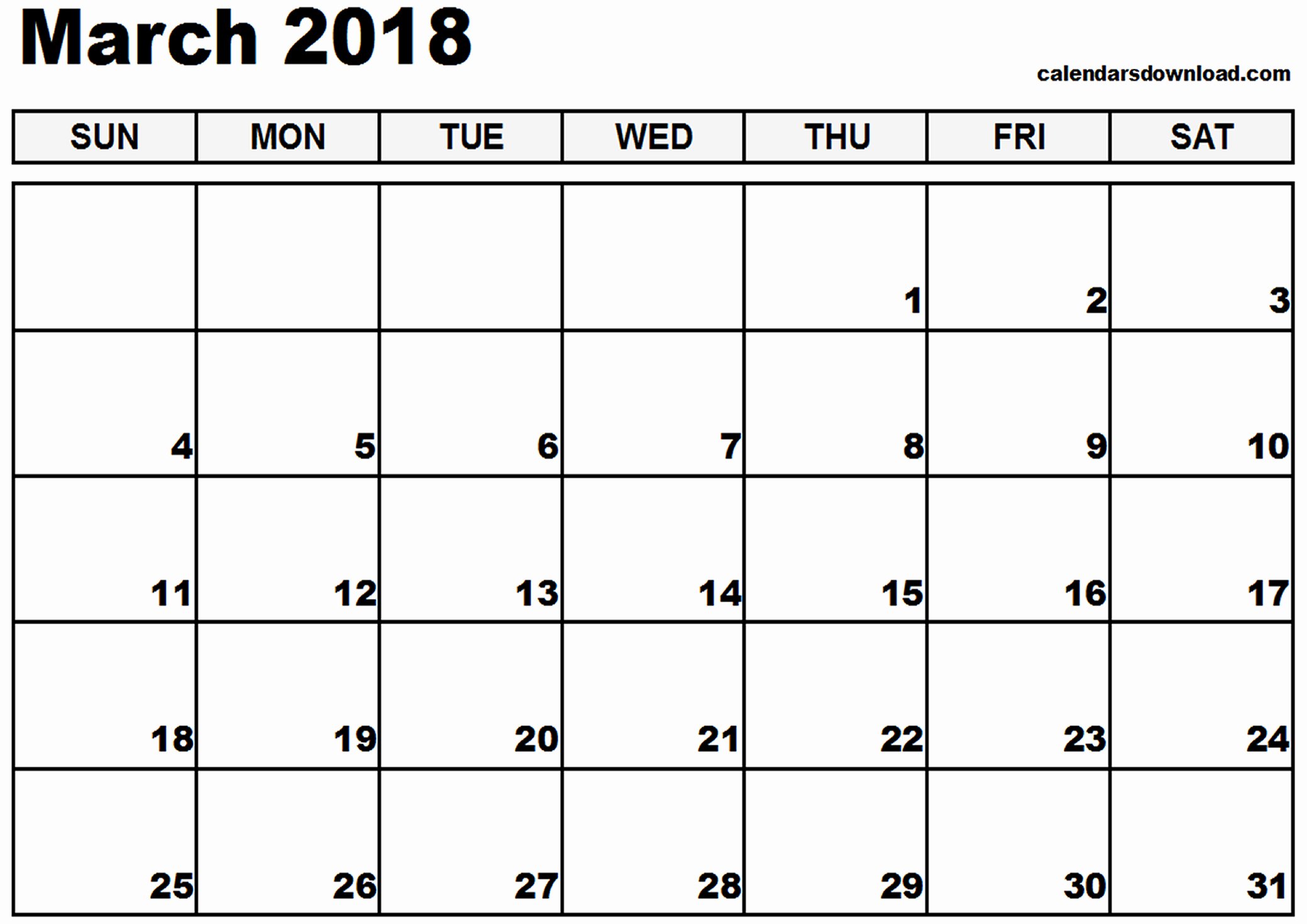 March 2018 Calendar Template