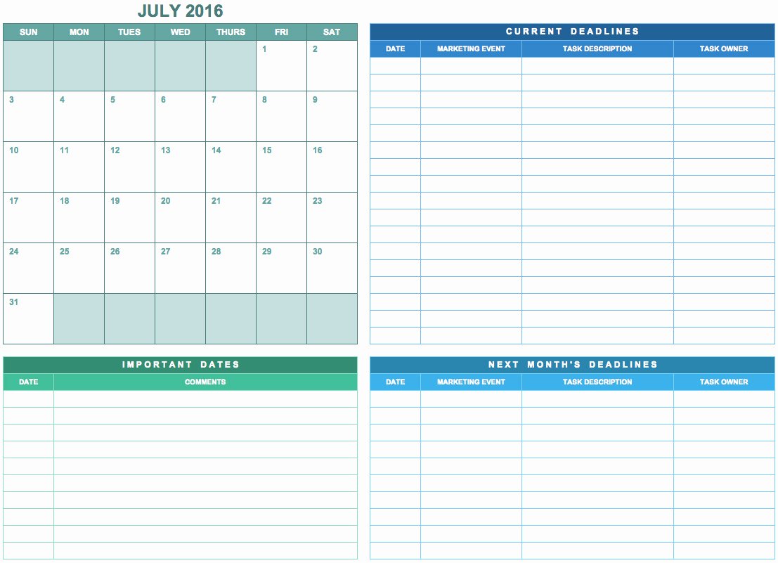 Marketing Calendar Excel Template