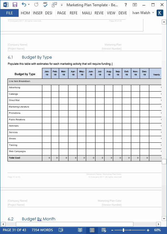 Marketing Plan Templates – 5 X Ms Word and 10 Excel