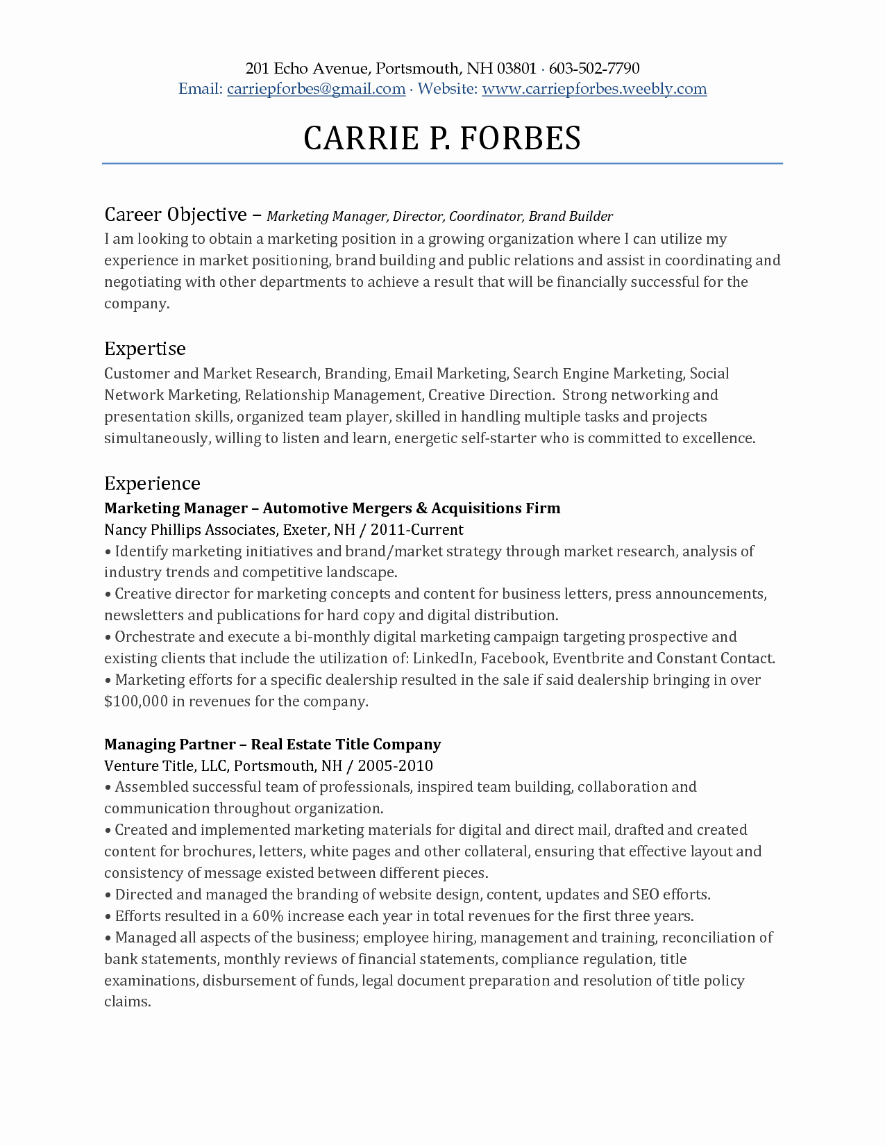 Marketing Resume Objectives Examples Sarahepps