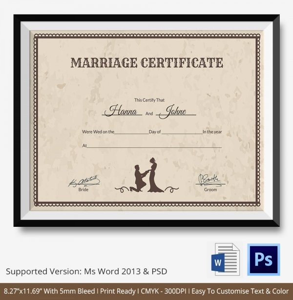 Marriage Certificate Template 12 Free Word Pdf Psd