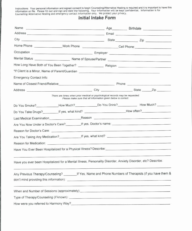 Massage Client Intake form Template Food Pantry Sheet Free