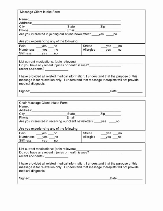 Massage Client Intake form Template