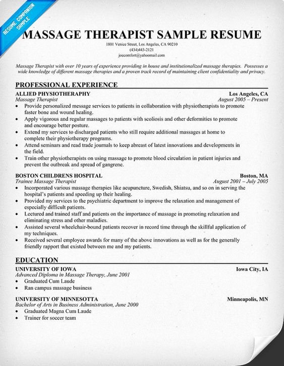 Massage therapist Resume Example Career Tips