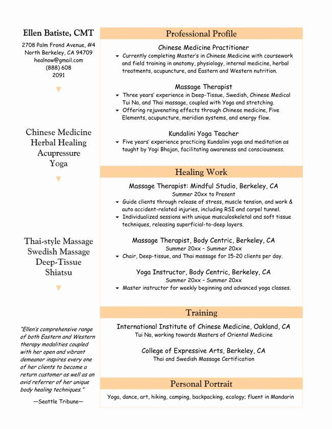 Massage therapy Resume Physical therapy assistant Resume