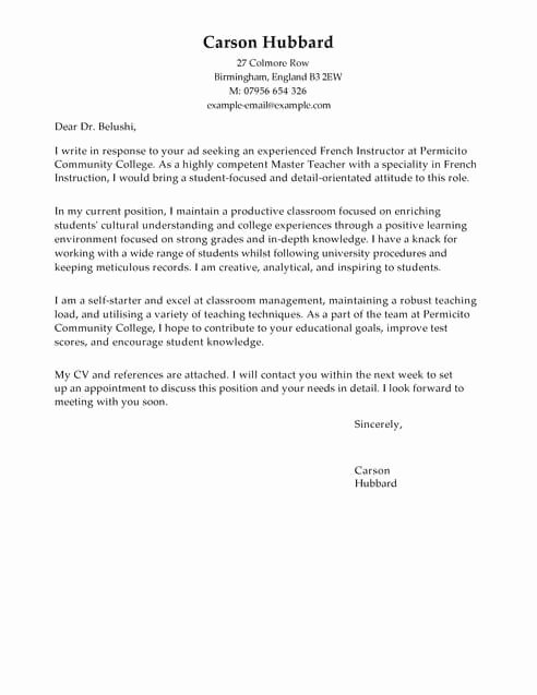 Master Teacher Cover Letter Template
