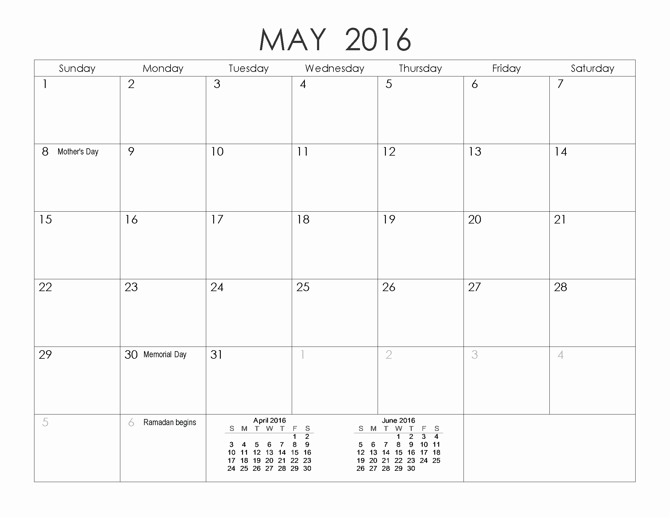 may 2016 blank templates pdf word excel