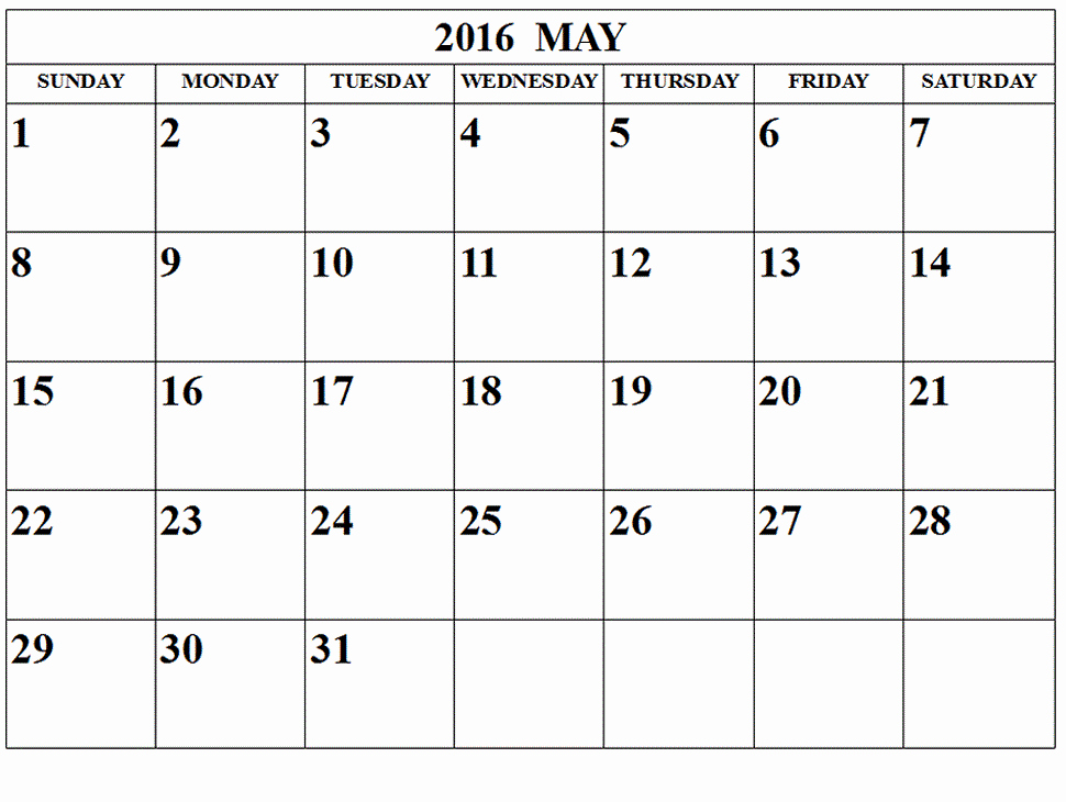 May 2016 Printable Calendar Pdf