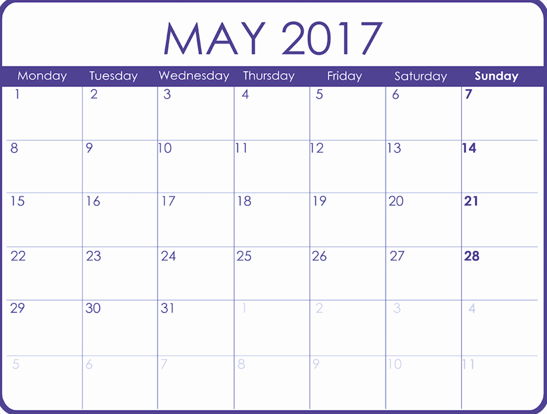 may 2017 printable calendar template holidays excel 1