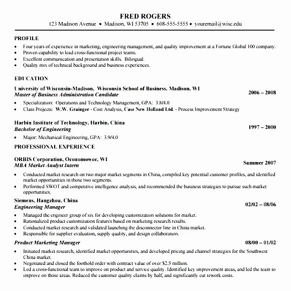 Mba Application Resume Template Free Samples Examples