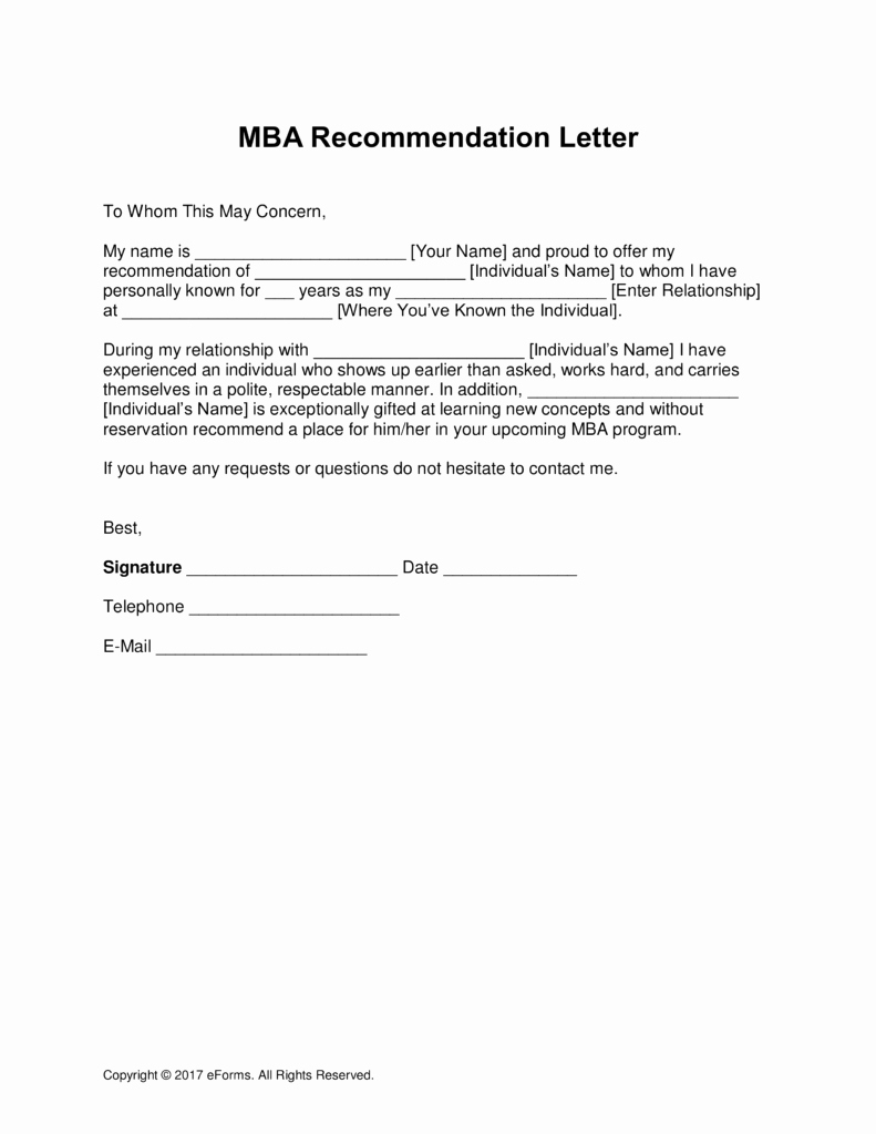 Mba Letter Re Mendation Template