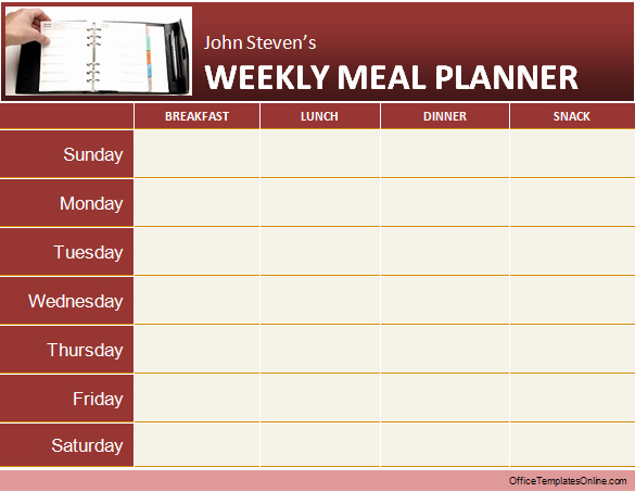 Meal Planner Template Word