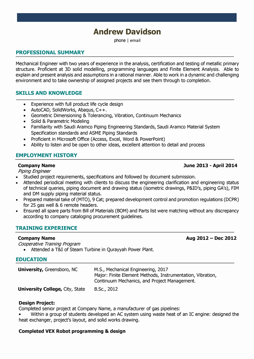 Mechanical Engineer Resume Samples and Writing Guide [10