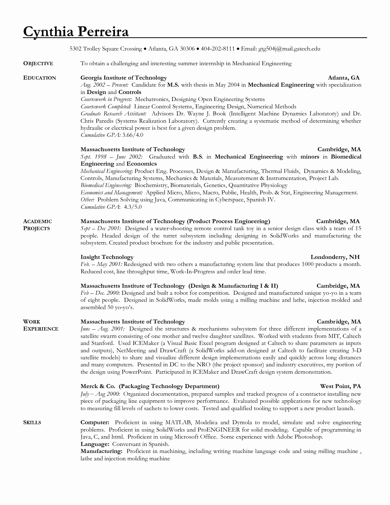 Mechanical Resume Objective Resume Ideas