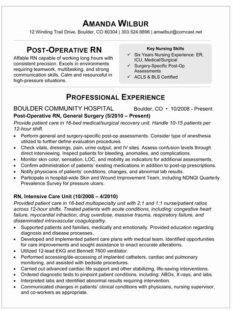 Med Surg Rn Resume Sample Resume for Post Op Nurse
