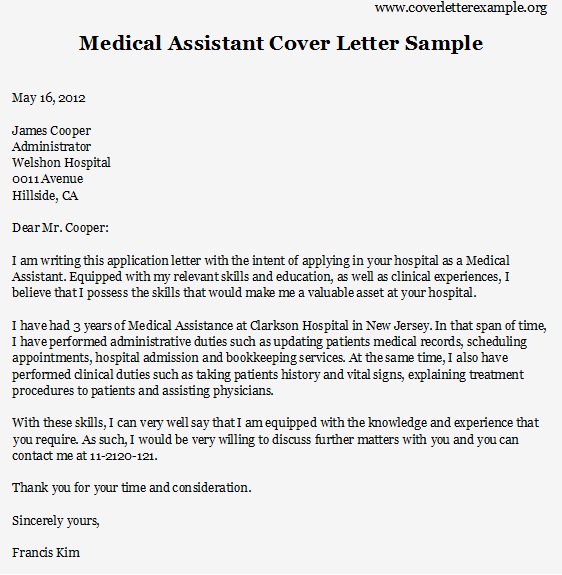 Medical assistant Cover Letter Samples