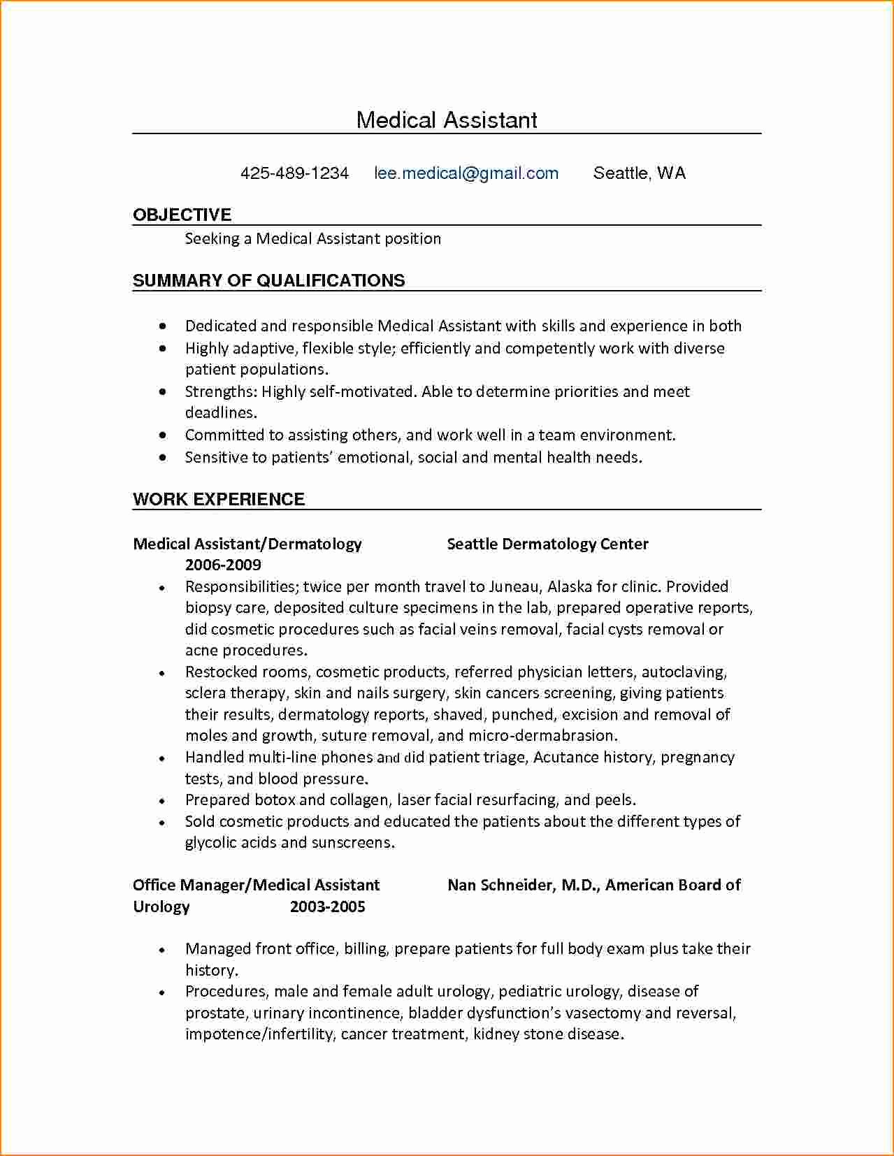Medical assistant Job Duties for Resume Resume Ideas