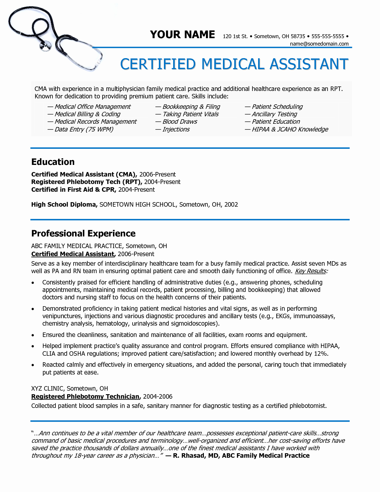 Medical assistant Resume Entry Level Examples 18 Medical