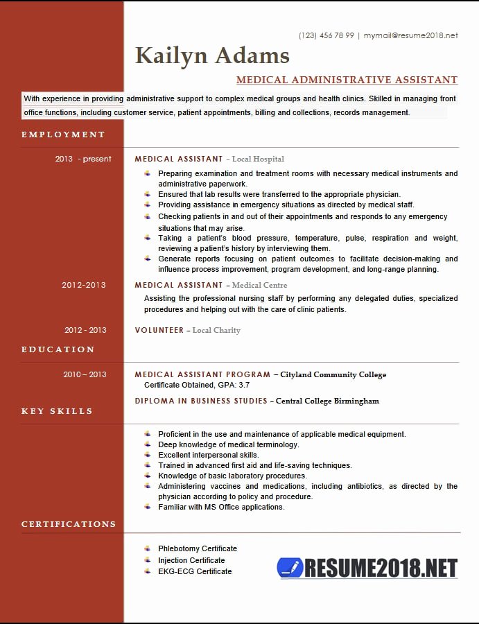 Medical assistant Resume Examples 2018 Six Templates In