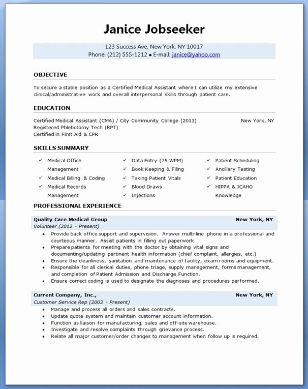 Medical assistant Resume Sample