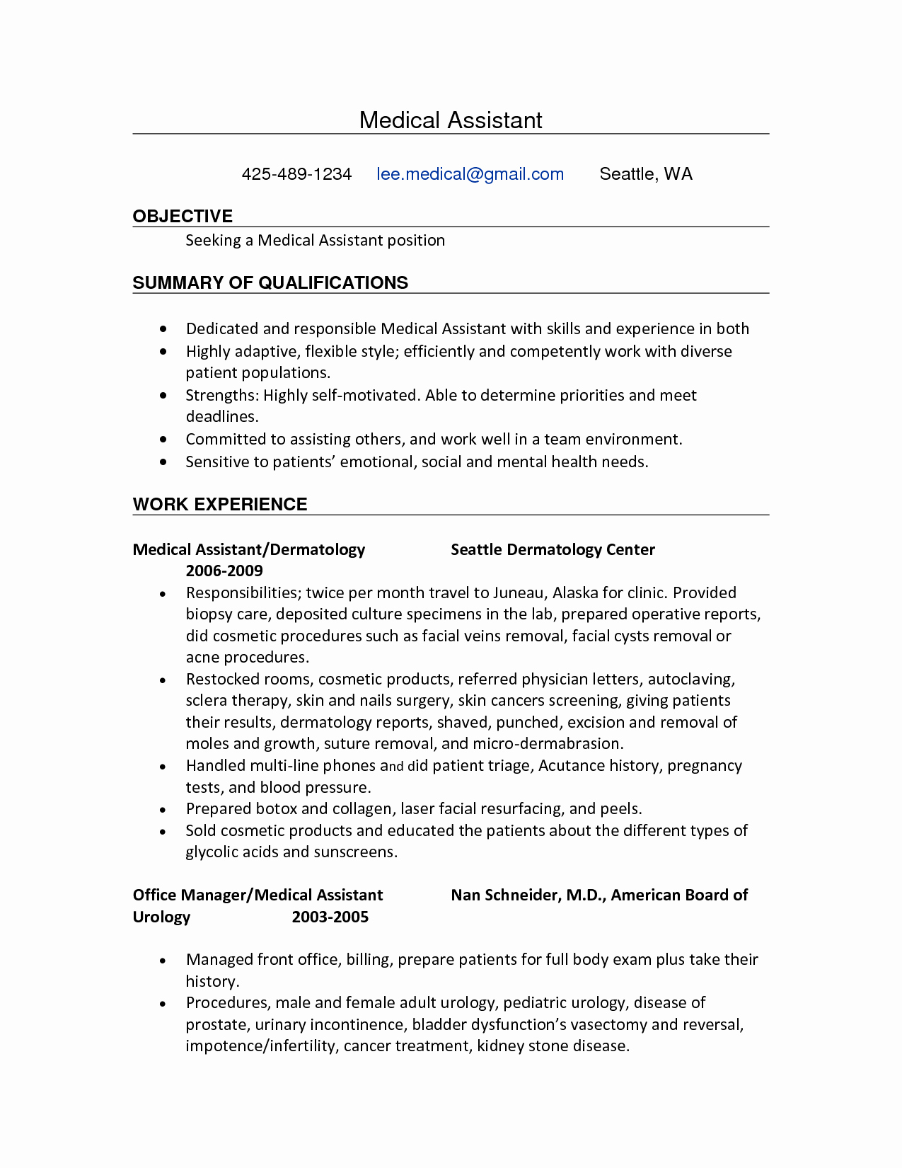 Medical assistant Resume Template Free Clinical Skills