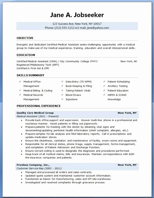 Medical assistant Resume with No Experience
