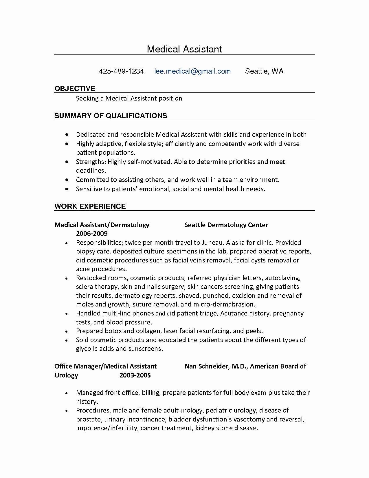 Medical Assistant Skills Resume