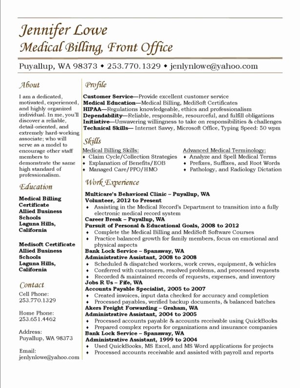 Medical Billing and Coding Resume Example