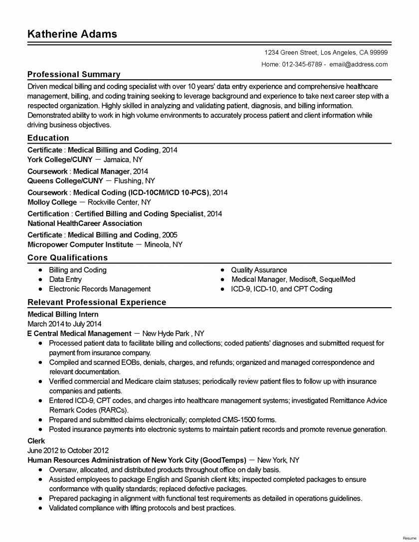 Medical Billing and Coding Resume Examples for the