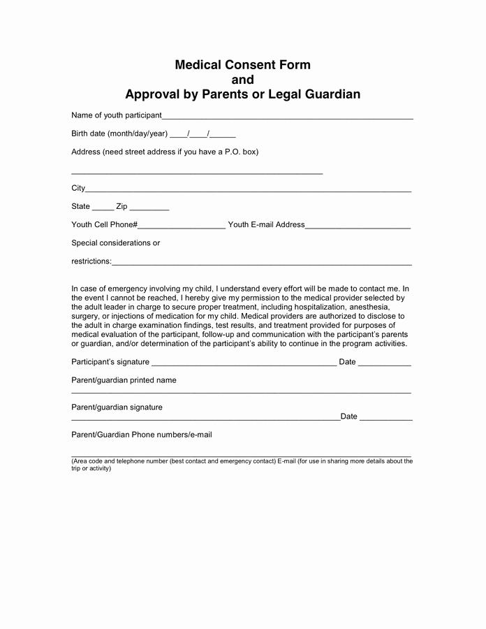 Medical Consent form In Word and Pdf formats