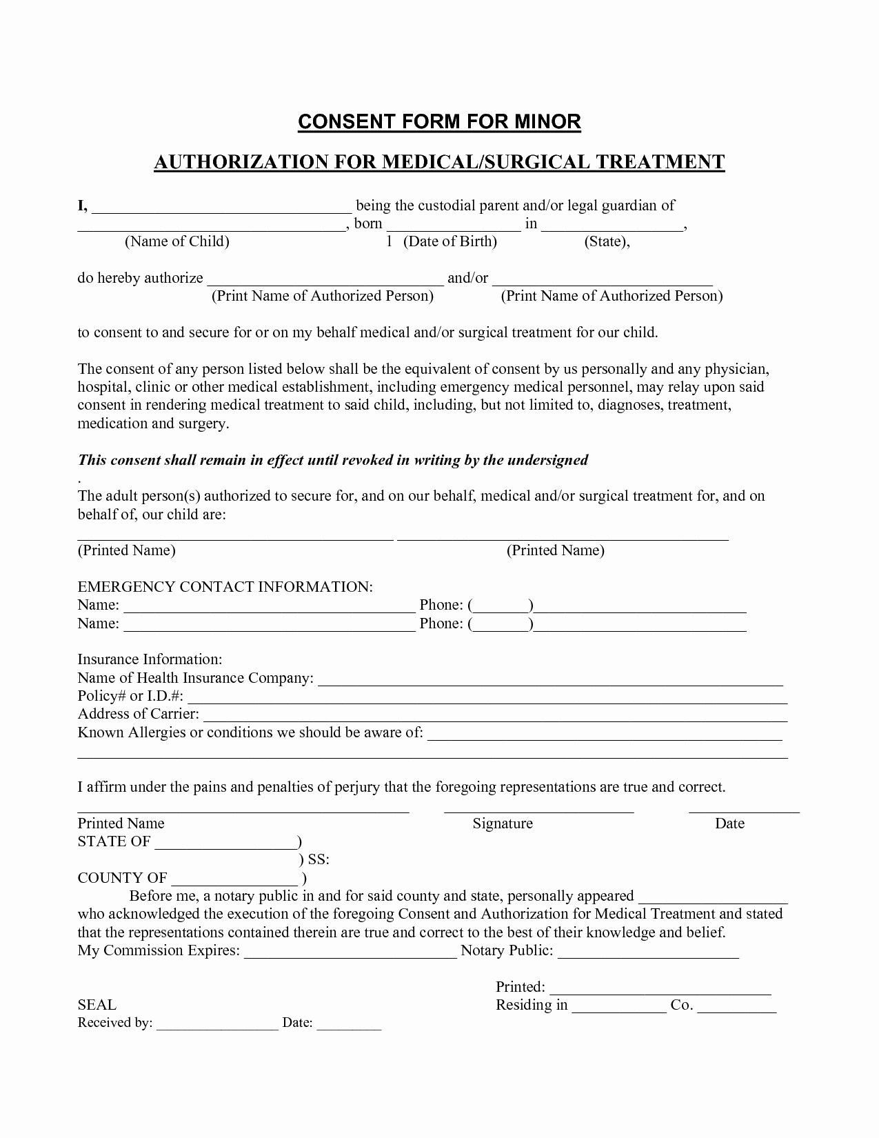 Medical Consent form Template – Templates Free Printable