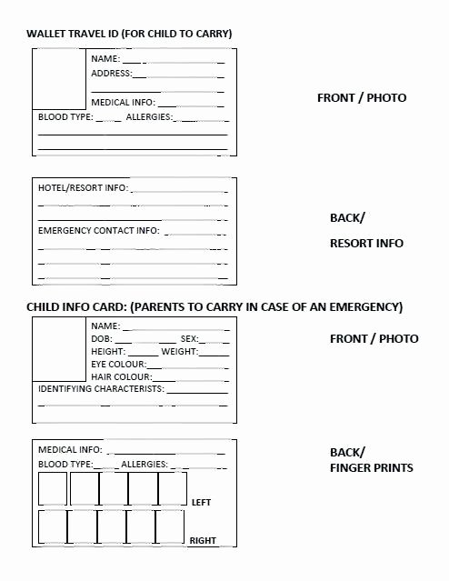 Medical Emergency Card Template Printable Fresh Contact