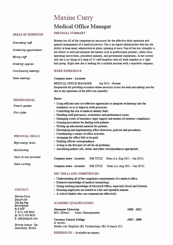 Medical Fice Manager Resume Template Example Cv