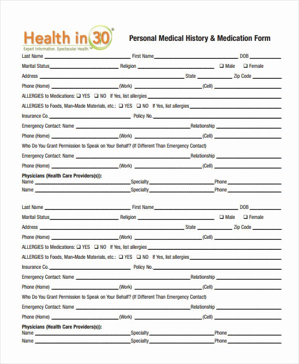 Medical History form 9 Free Pdf Documents Download