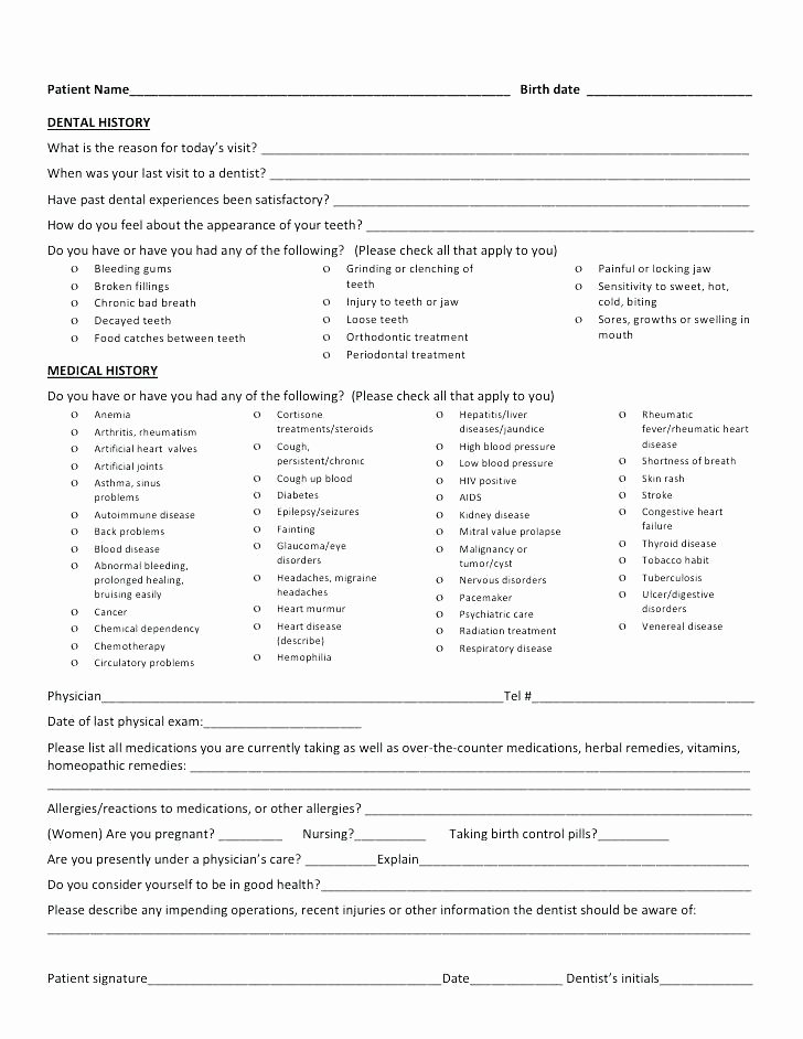Medical History form Free forms Printable Family for